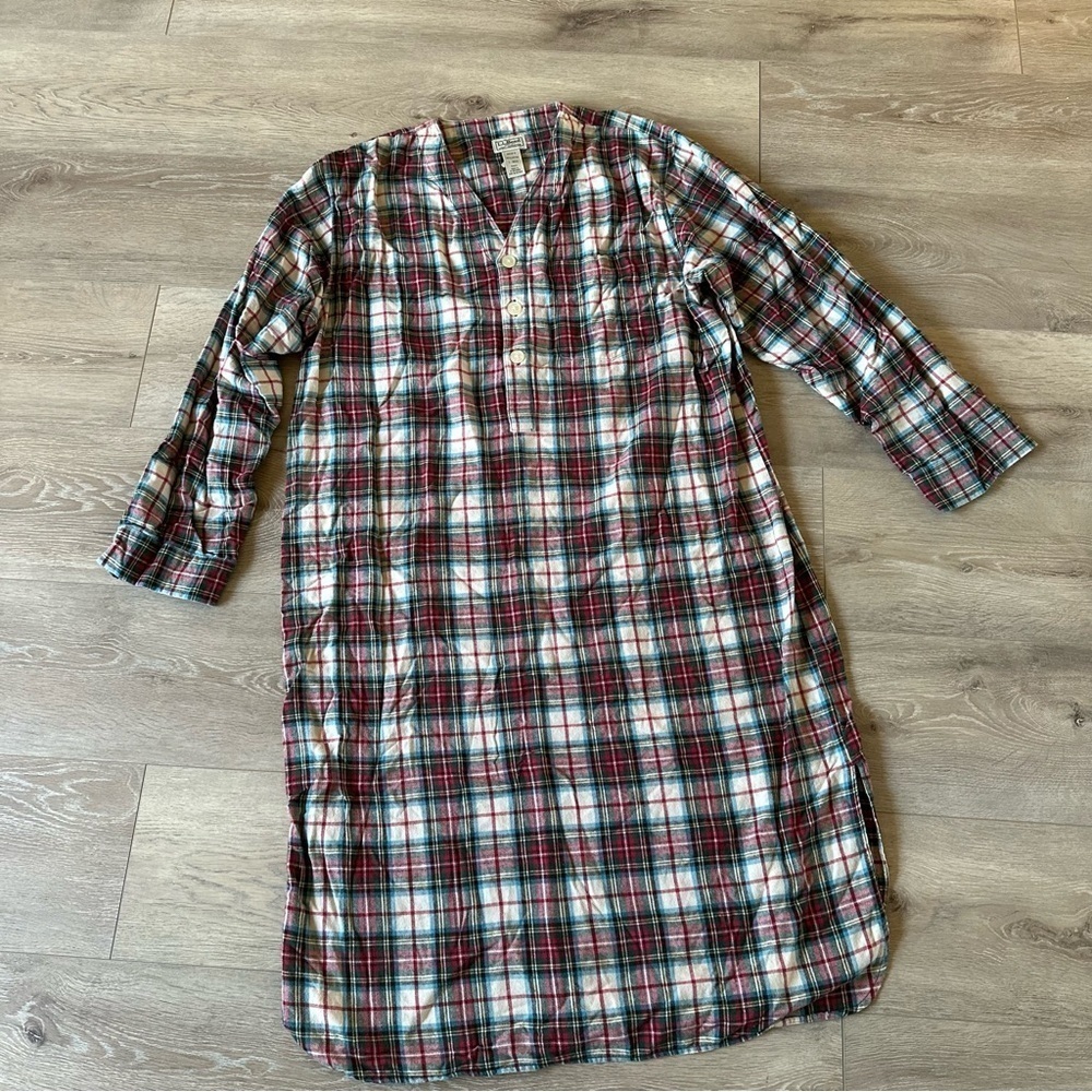 Vintage L.L.Bean Pajama Long Shirt 100% Cotton Flannel Sz L